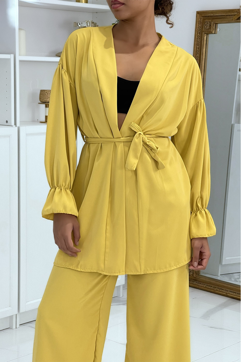 Mosterd gilet en palazzo broek set - 5