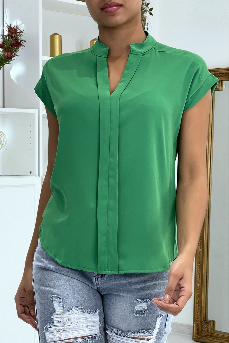 Groene top met V-hals en plooien aan de voorkant - 1