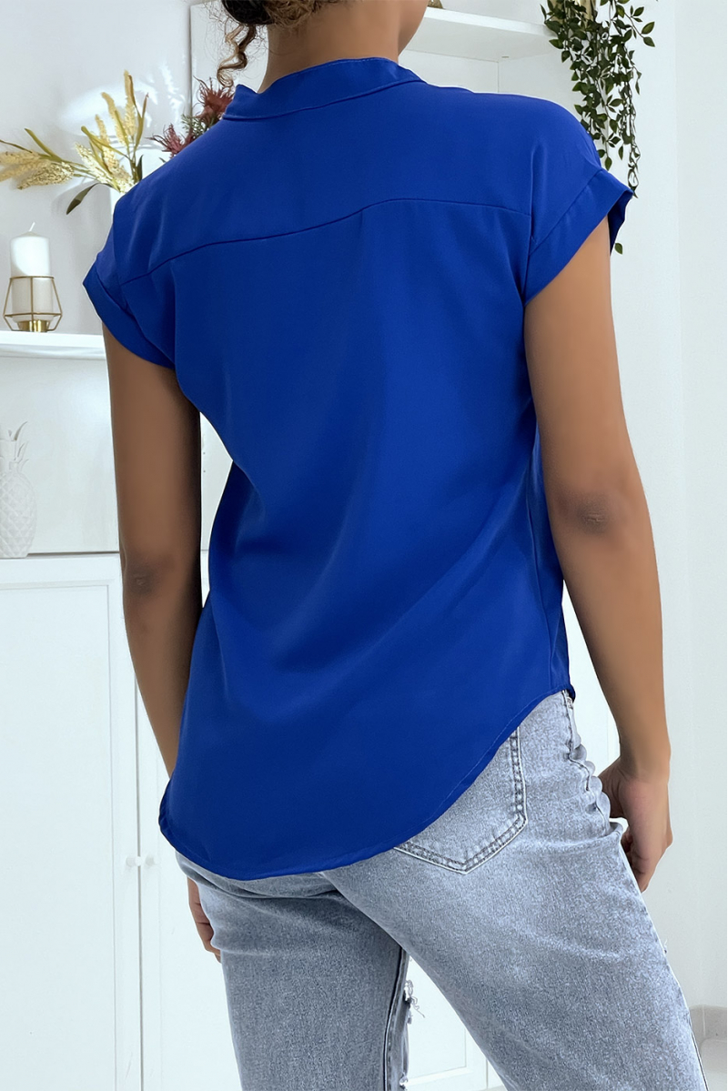 Royal V-neck top with front pleats - 3