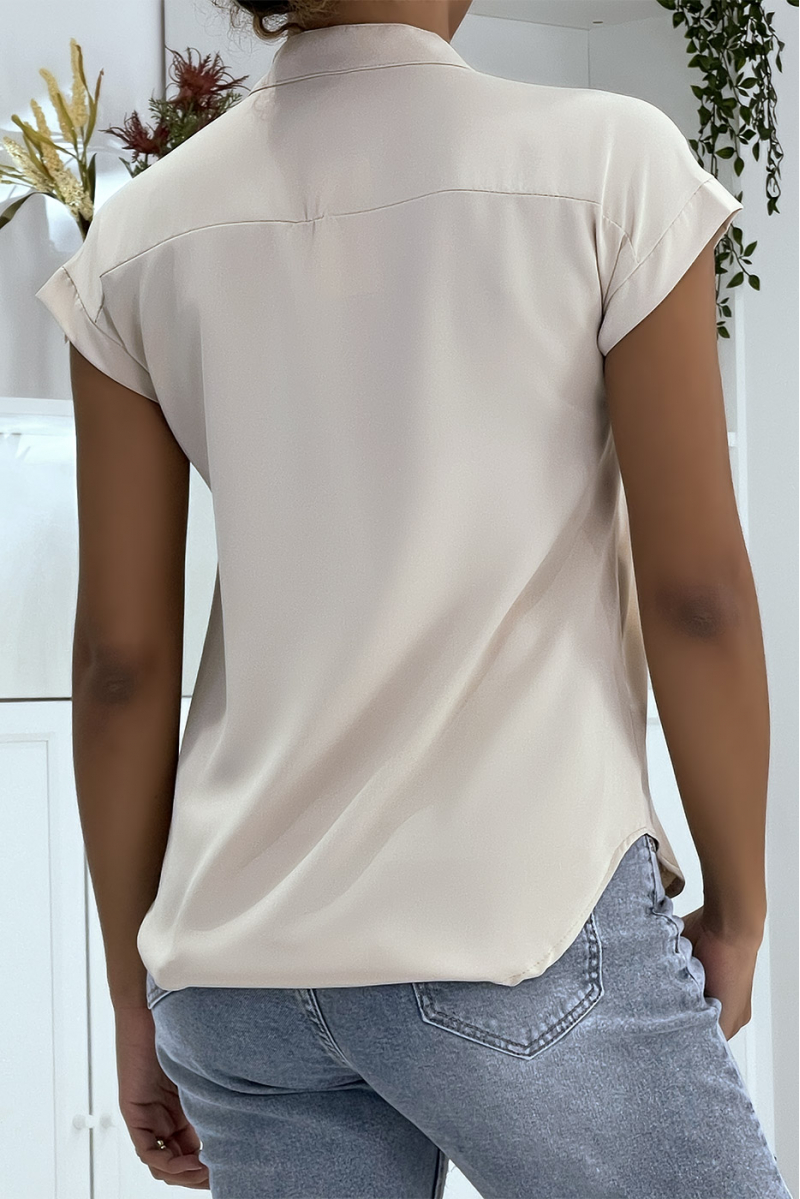 Haut beige en col V avec plis à l'avant - 3