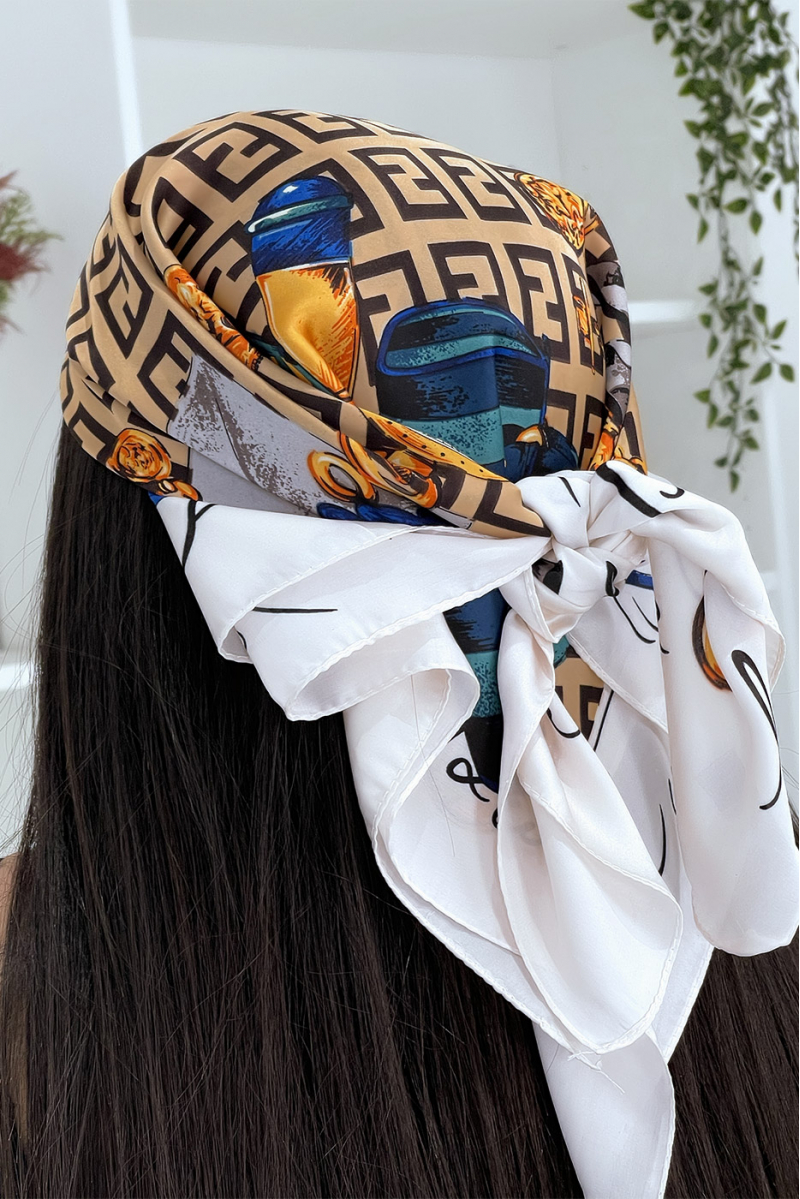 Taupe and white silk scarf - 2