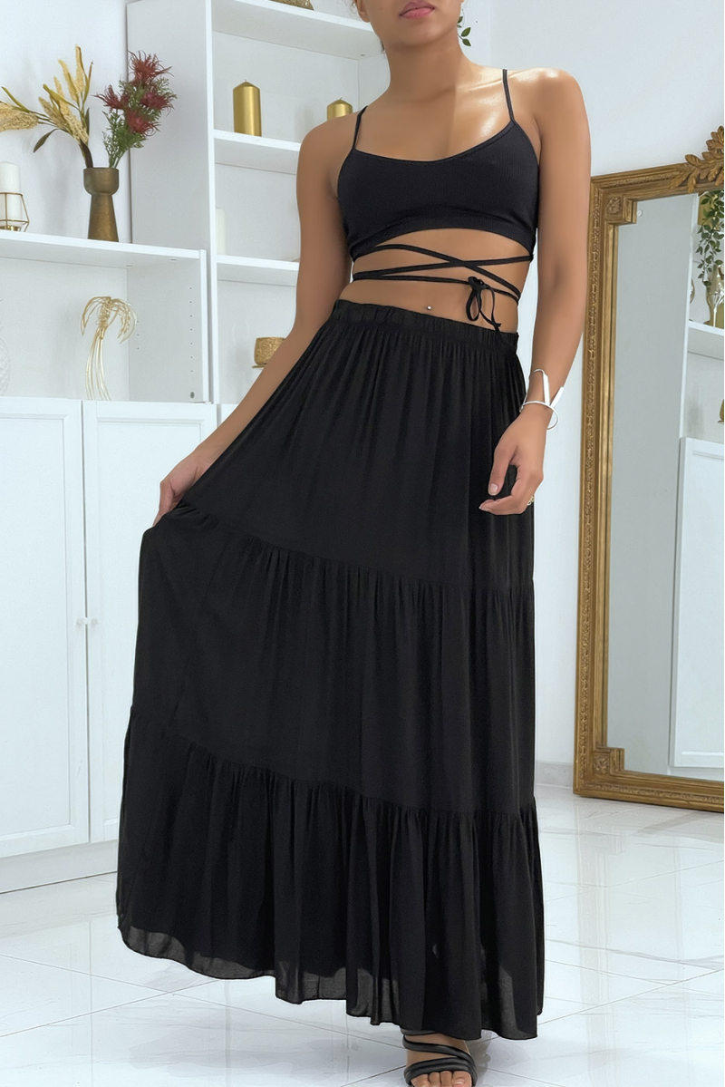 Long flared black skirt with ruffle - 2