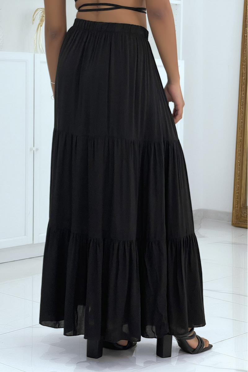 Long flared black skirt with ruffle - 3