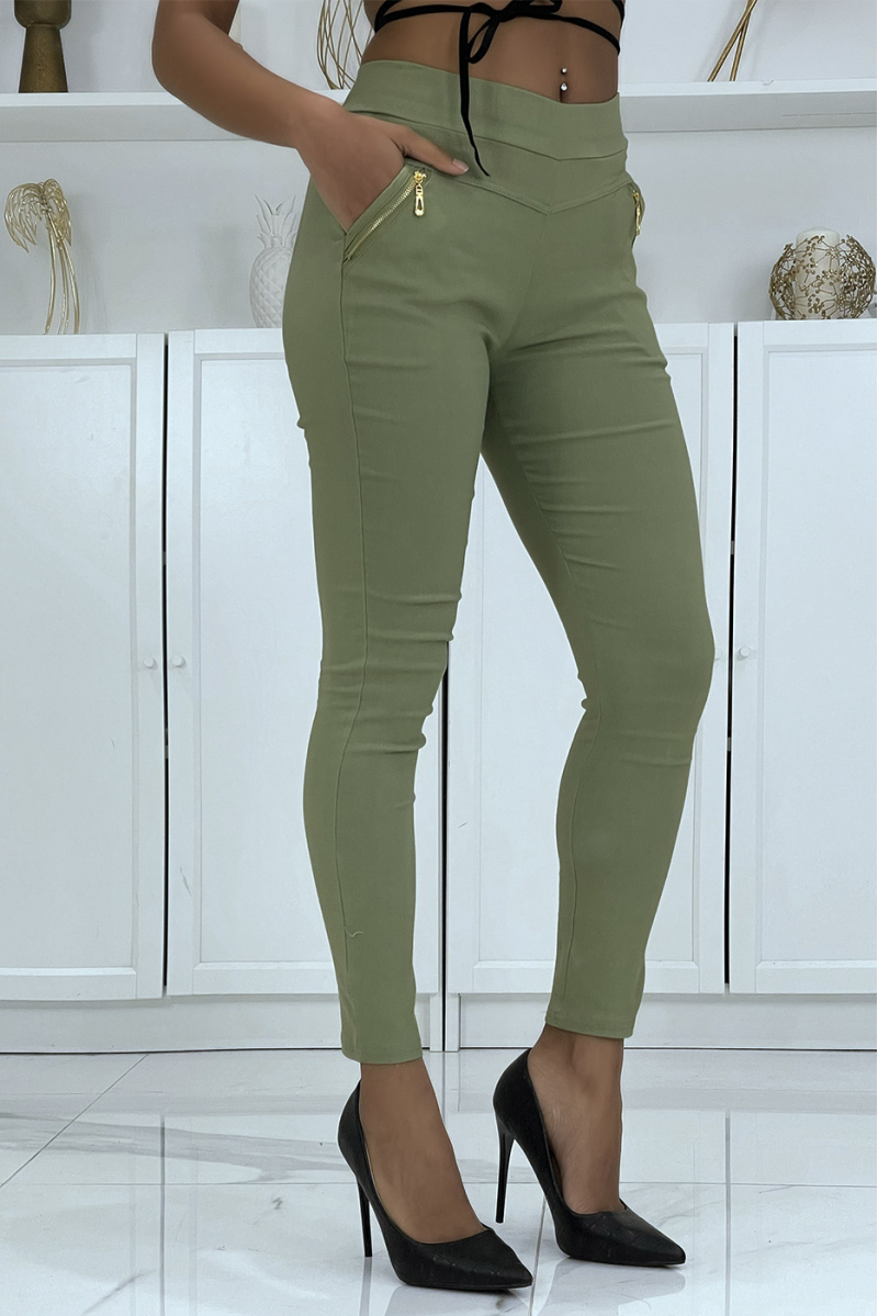 Slim stretch khaki pants with zip pockets - 2