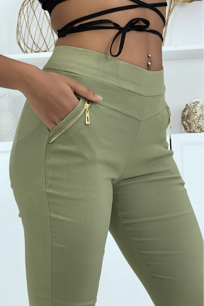 Slim stretch khaki pants with zip pockets - 4