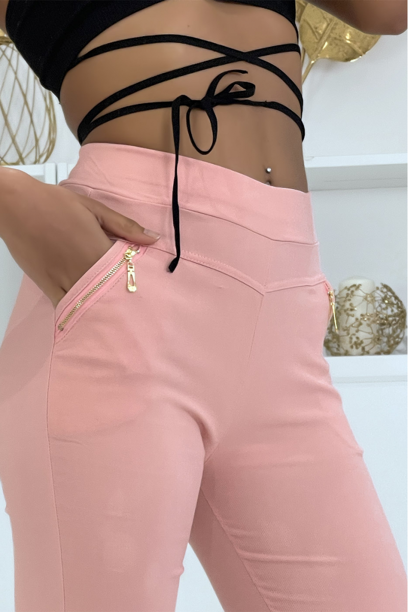 Pantalon slim strech en rose avec zip poches zip - 2