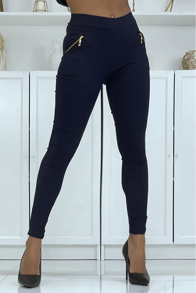 Stretch slim pants in navy with zip pockets - 1