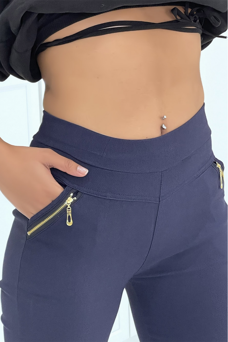 Pantalon slim strech en marine avec zip poches zip - 4