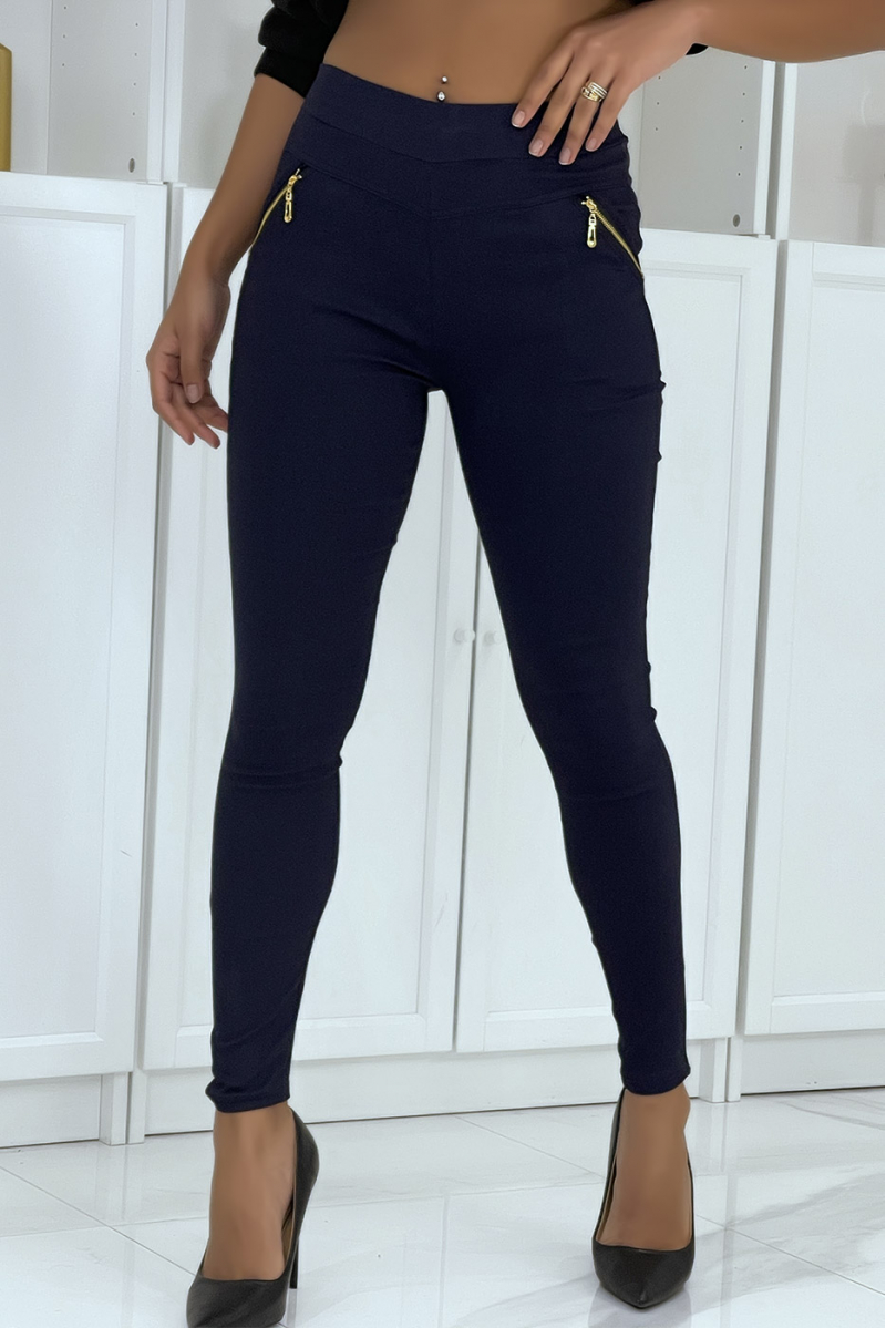 Stretch slim pants in navy with zip pockets - 5