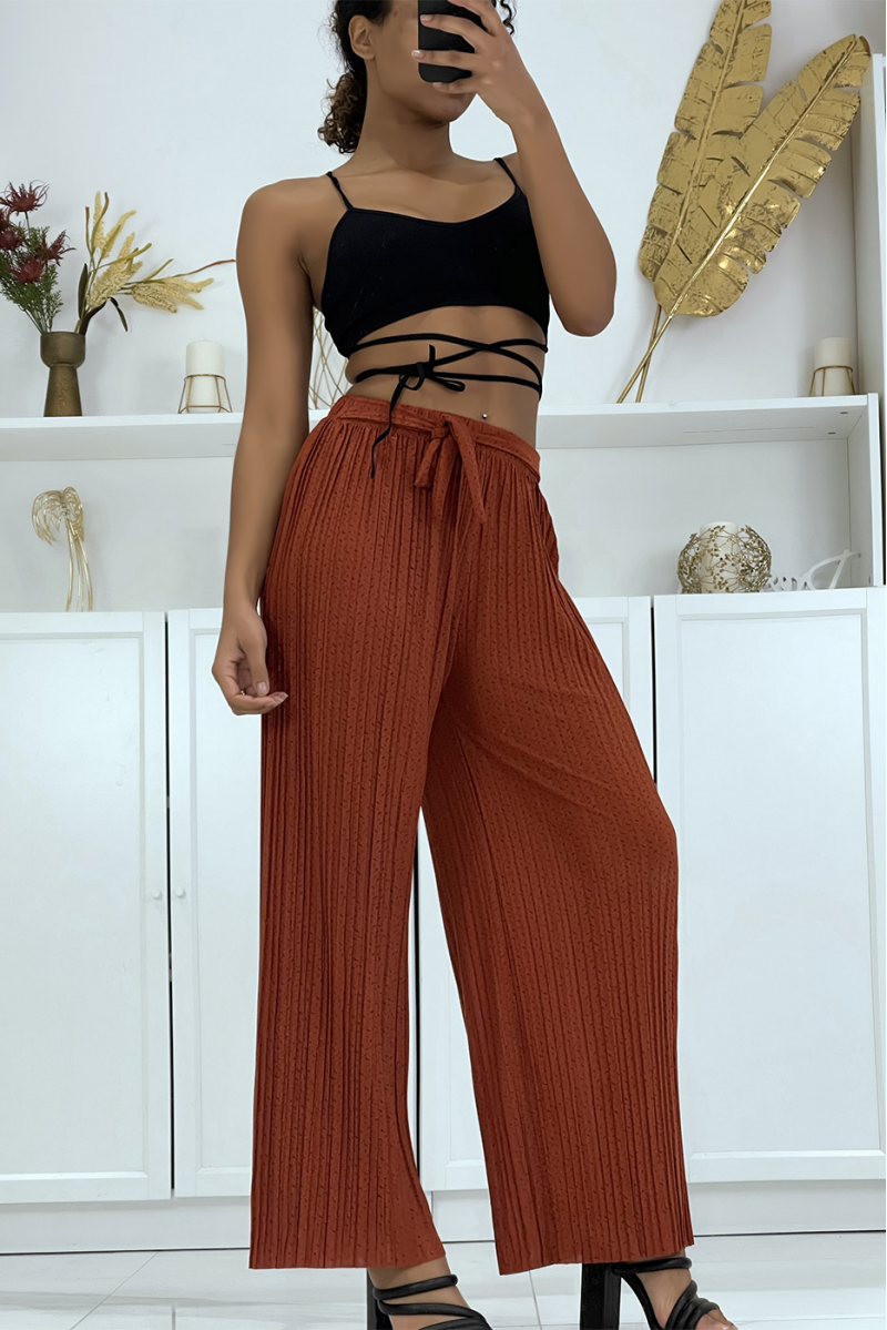 Patterned pleated cognac palazzo trousers - 1