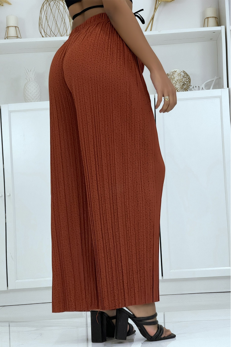 Patterned pleated cognac palazzo trousers - 2