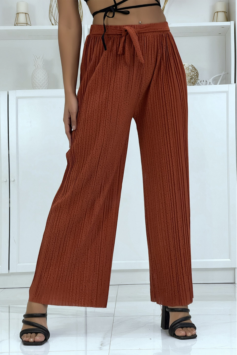Patterned pleated cognac palazzo trousers - 3
