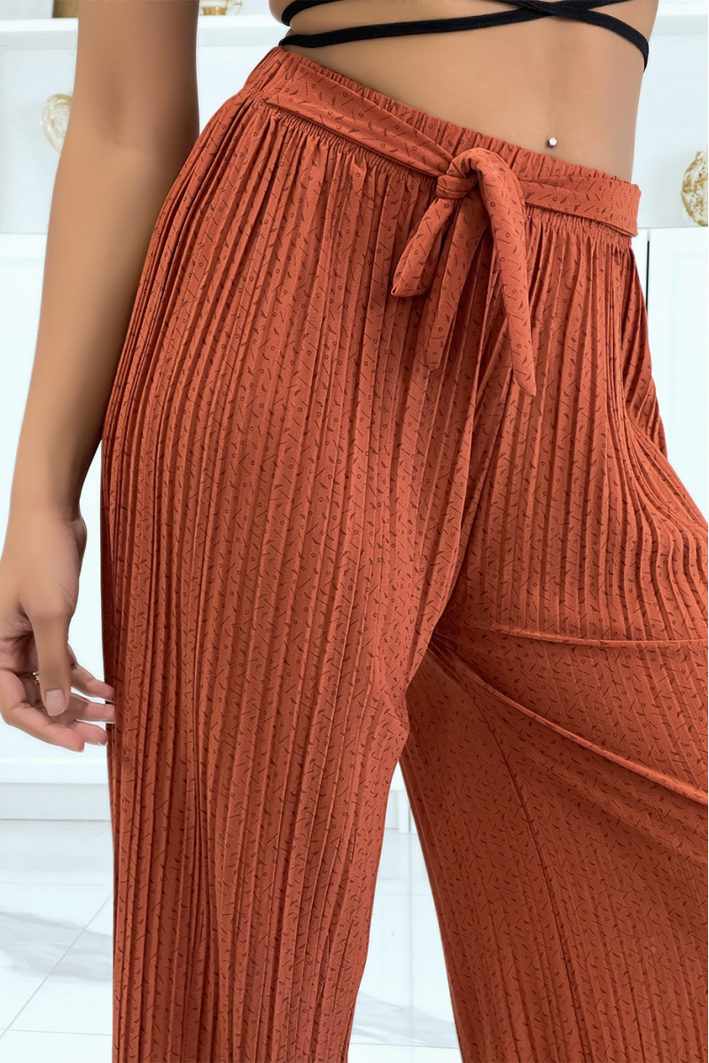Patterned pleated cognac palazzo trousers - 4