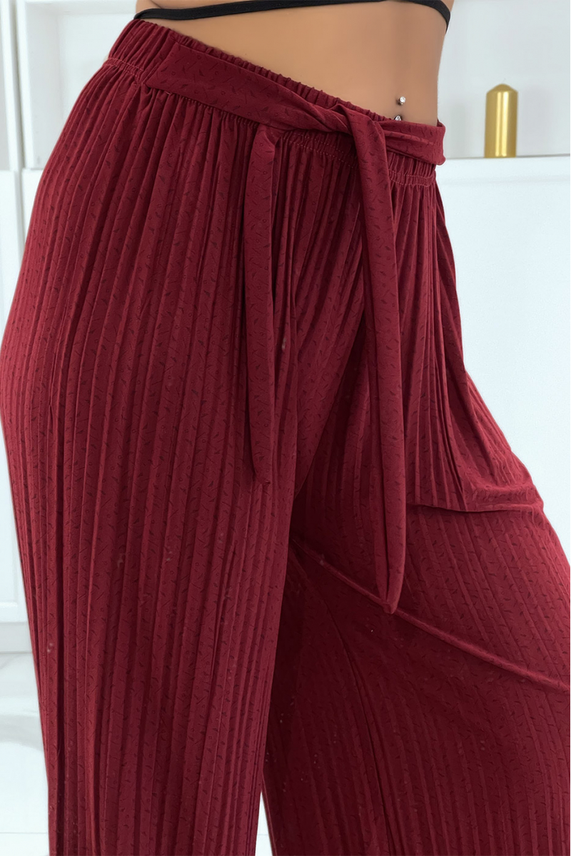 Burgundy pleated patterned palazzo pants - 3