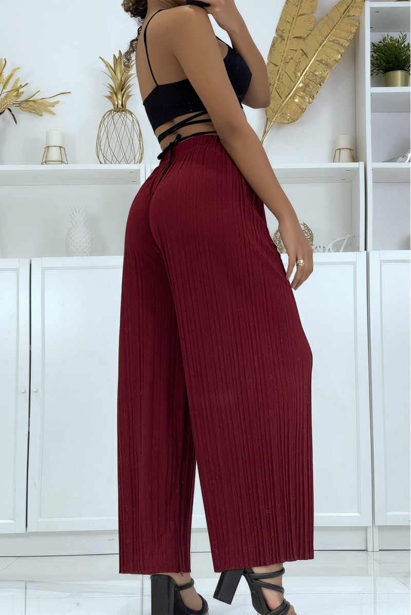 Burgundy pleated patterned palazzo pants - 4