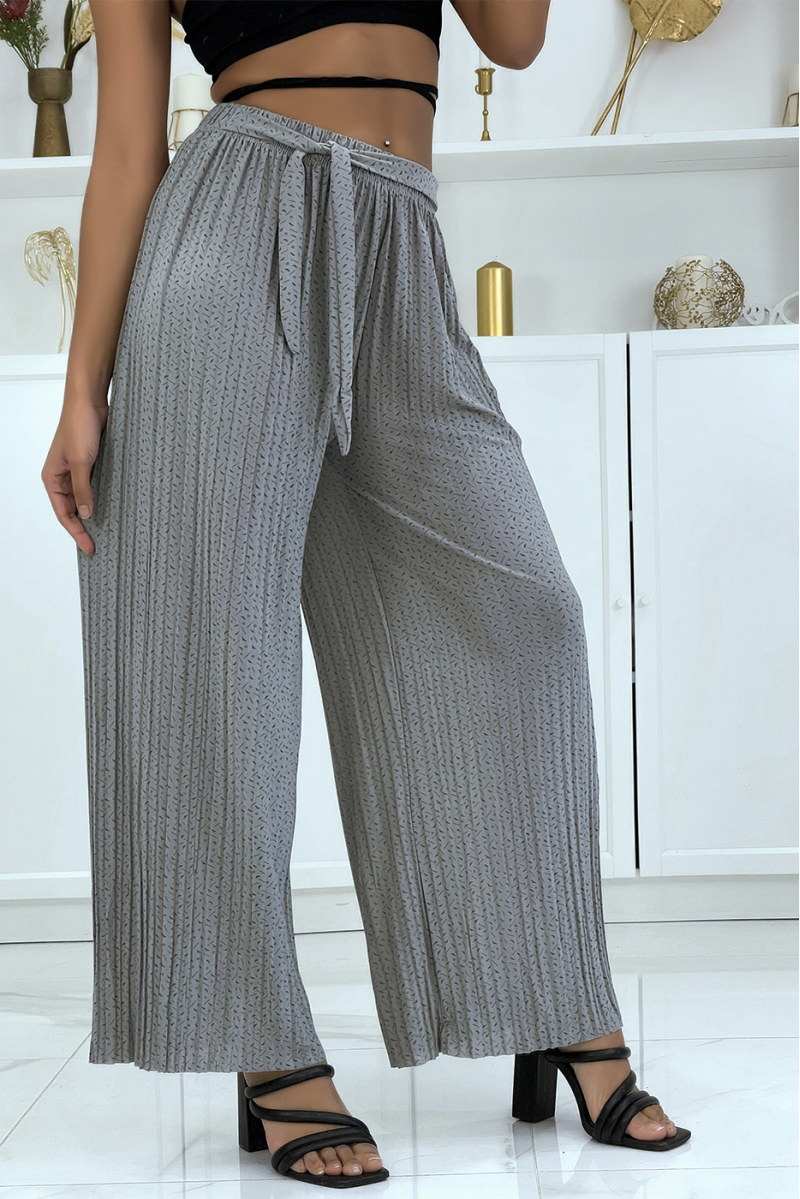 Patterned pleated gray palazzo pants - 2