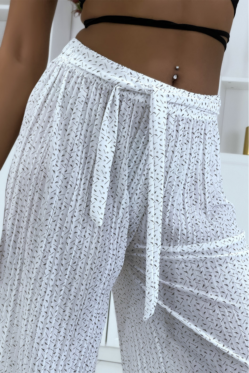 Pantalon palazzo blanc plissé à motif - 4
