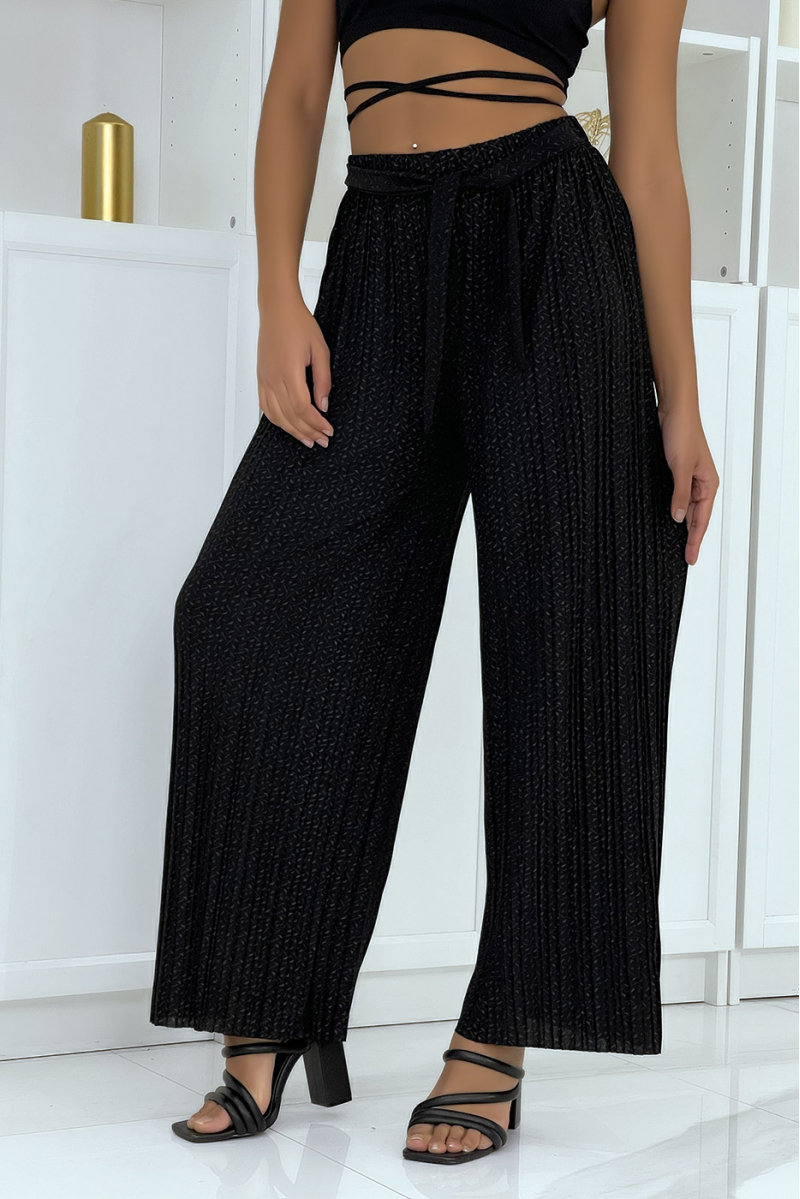 Black pleated palazzo pants with pattern - 2