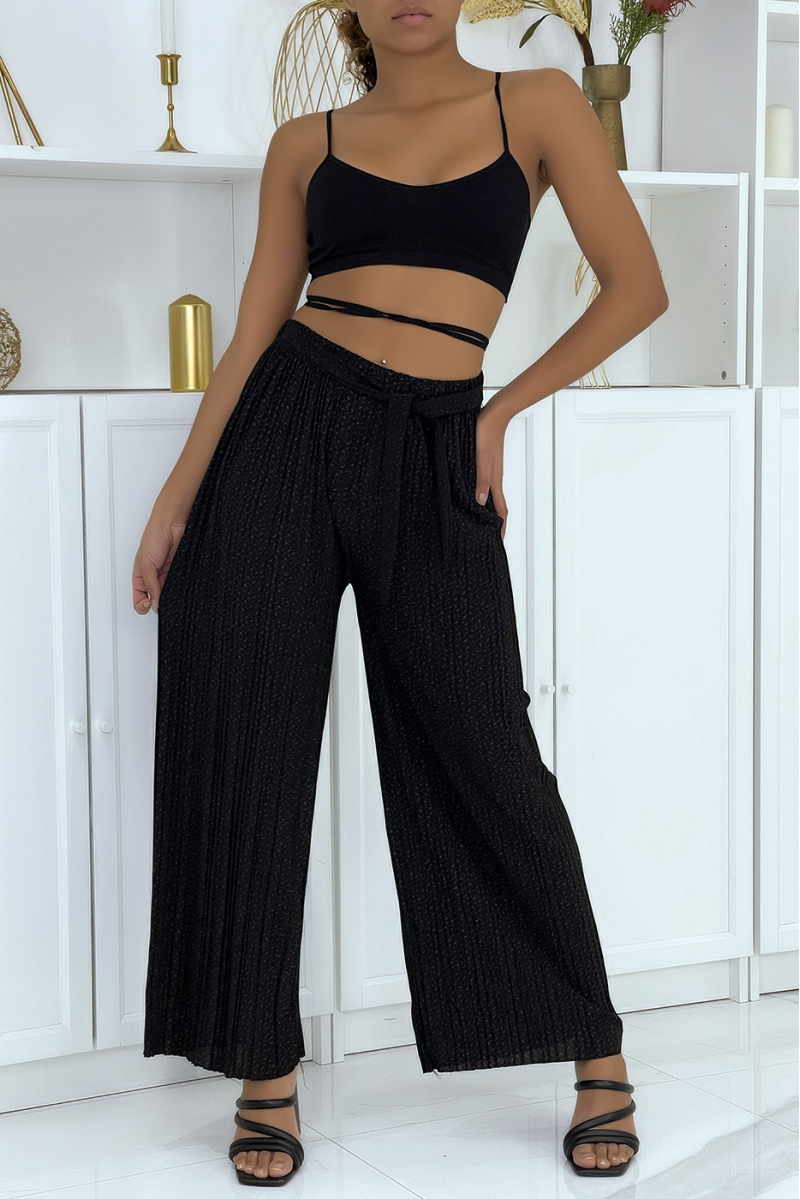 Black pleated palazzo pants with pattern - 4