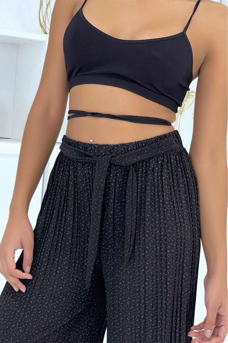Black pleated palazzo pants with pattern - 5