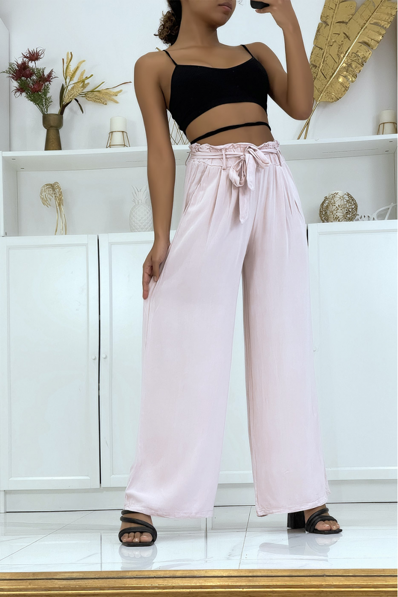 Pantalon palazzo rose avec poches et ceinture - 1