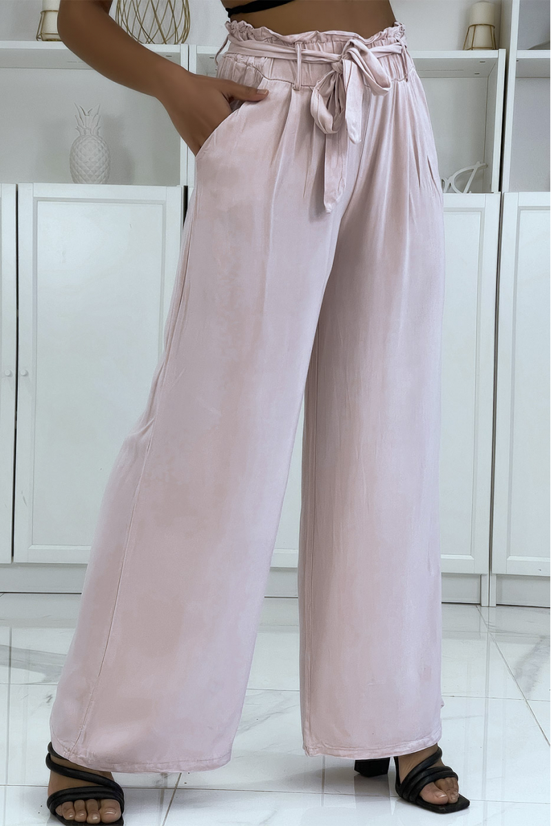 Pink palazzo pants with pockets and belt - 4