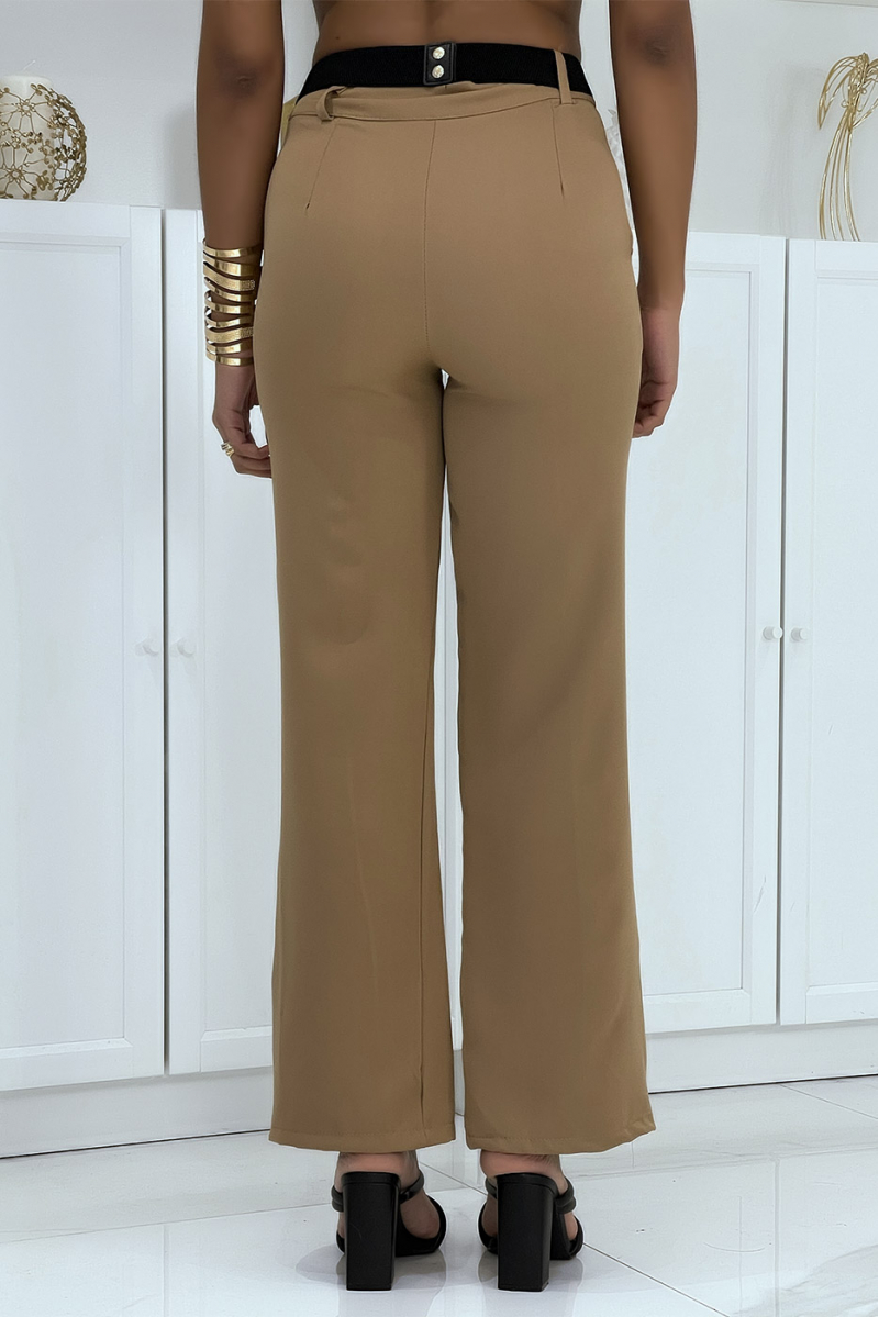Camel palazzo pants with belt pockets and pleats - 5