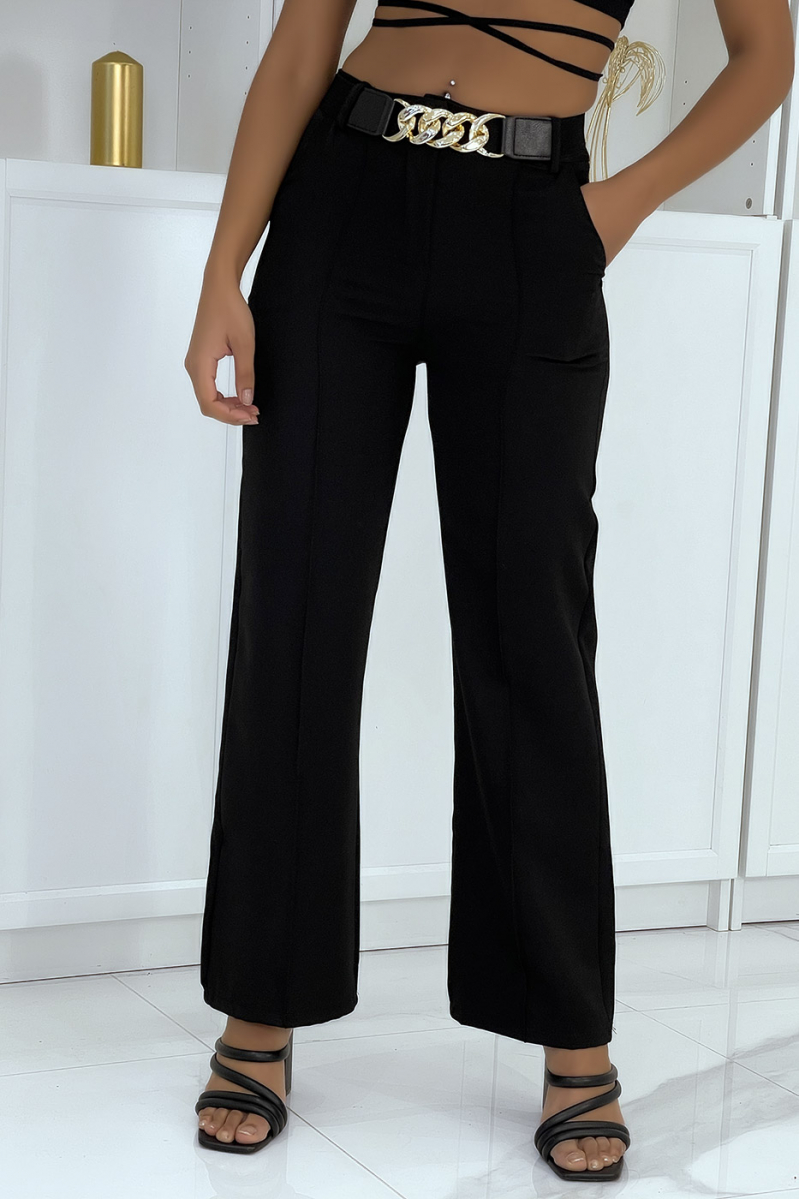 Black palazzo pants with belt pockets and pleats - 1