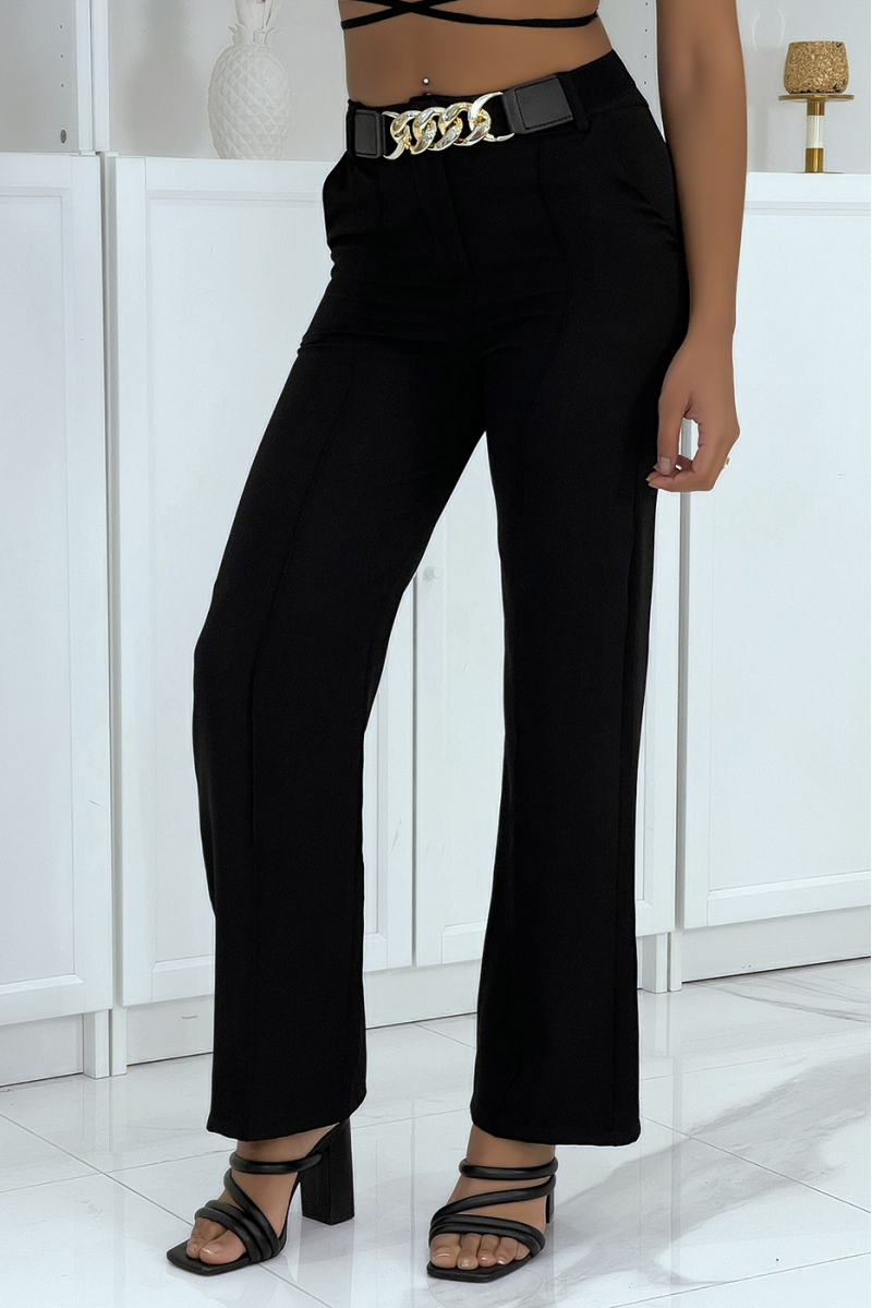 Black palazzo pants with belt pockets and pleats - 3