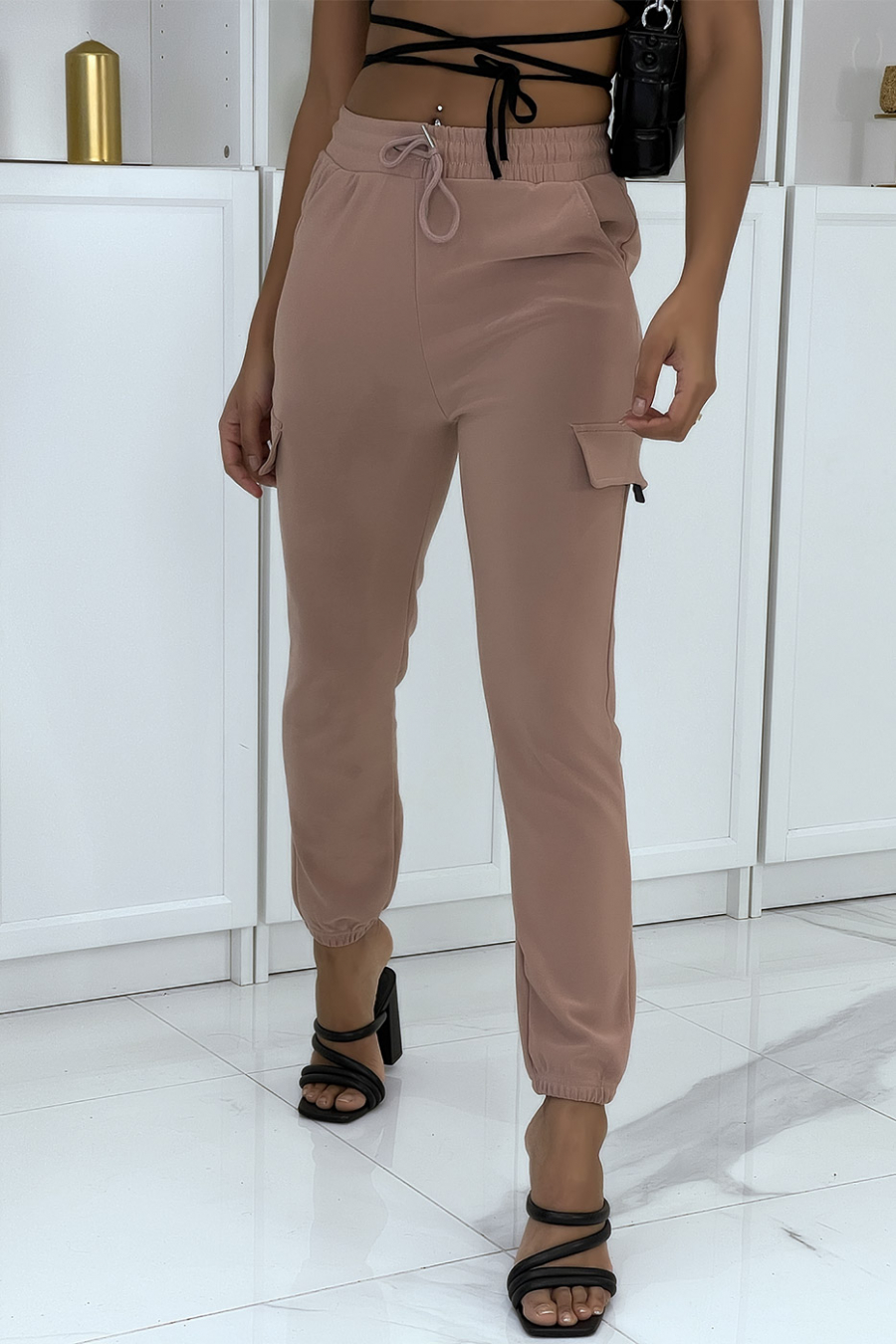 Pink trellis jogging pants with pockets - 4