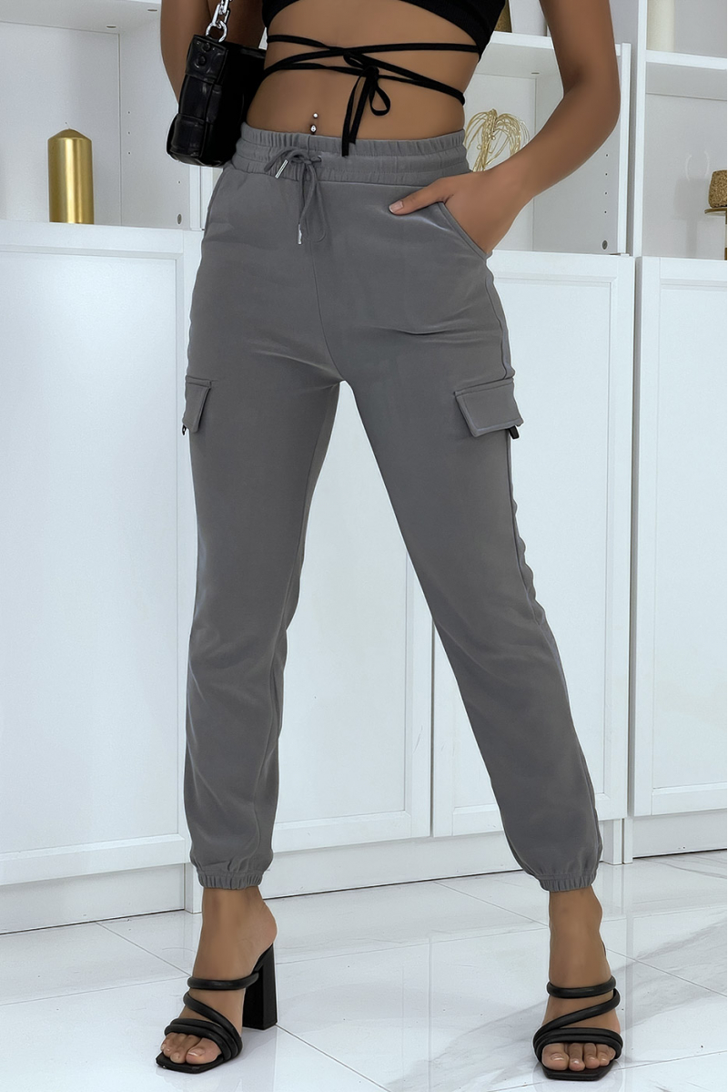 Gray trellis jogging pants with pockets - 1