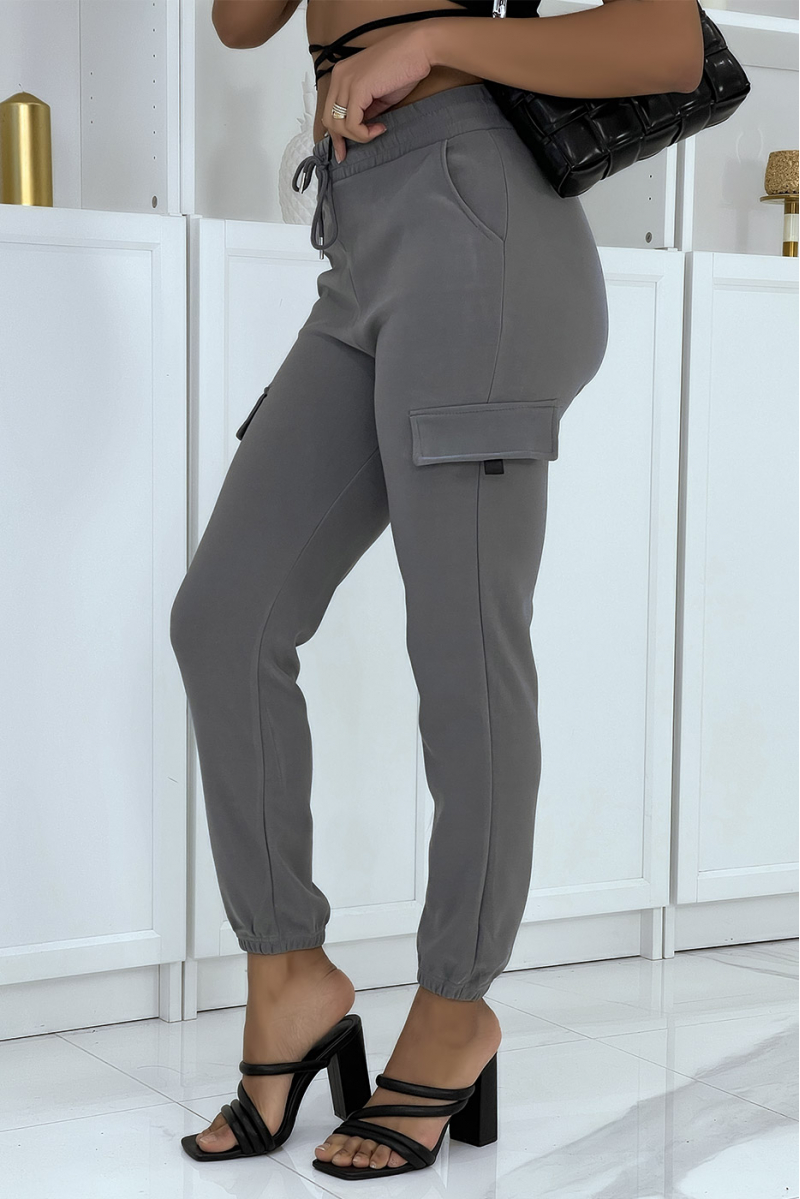 Gray trellis jogging pants with pockets - 3