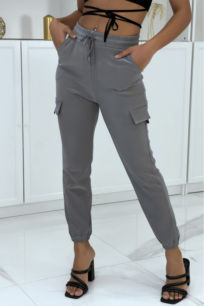 Gray trellis jogging pants with pockets - 5