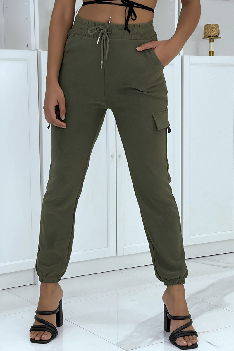Khaki trellis jogging pants with pockets - 4