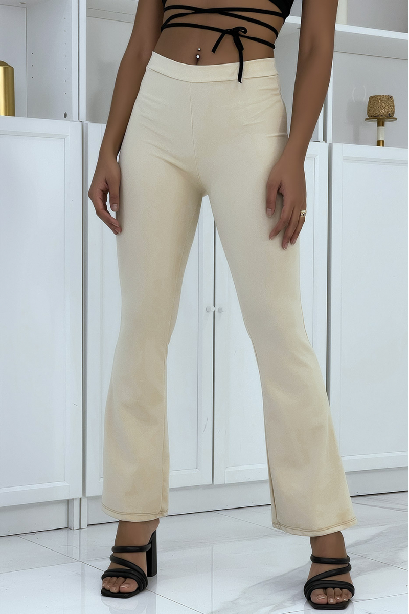 Beige uitlopende strakke broek - 1