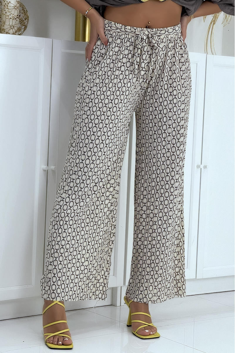 Beige palazzo pants with pattern - 1