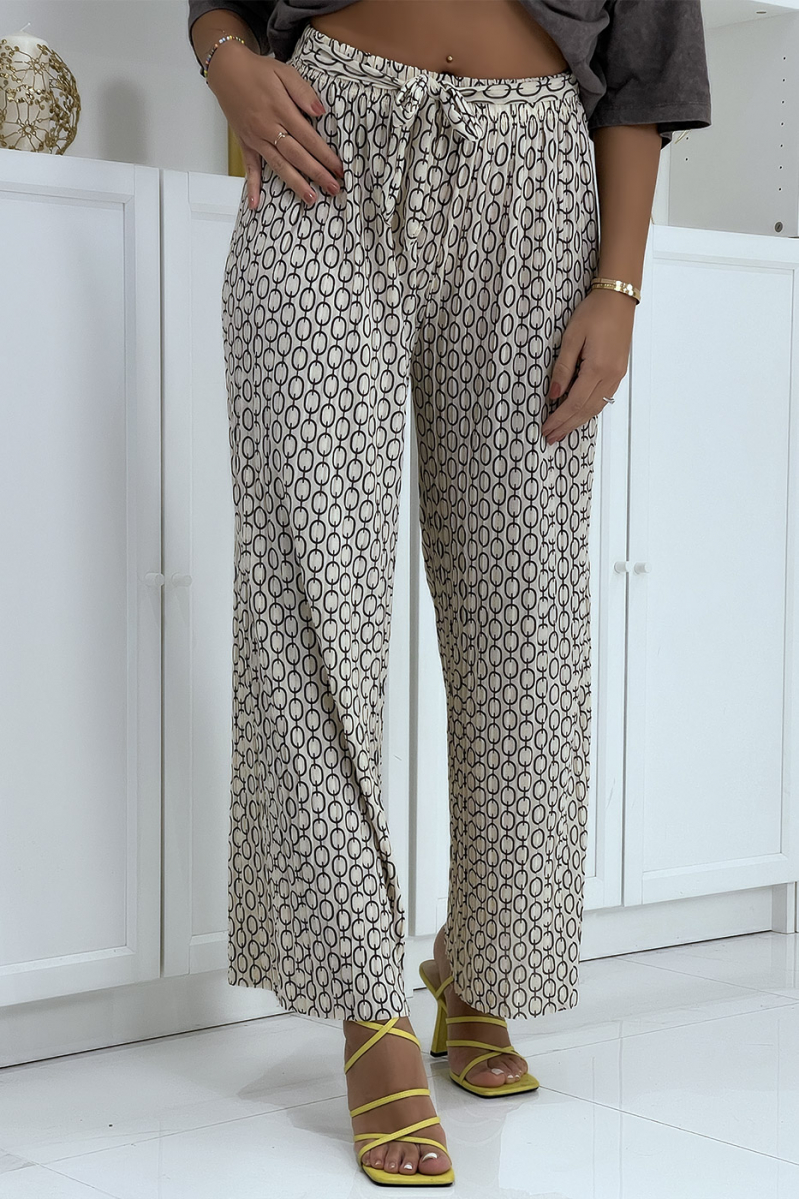 Pantalon palazzo beige avec motif - 2