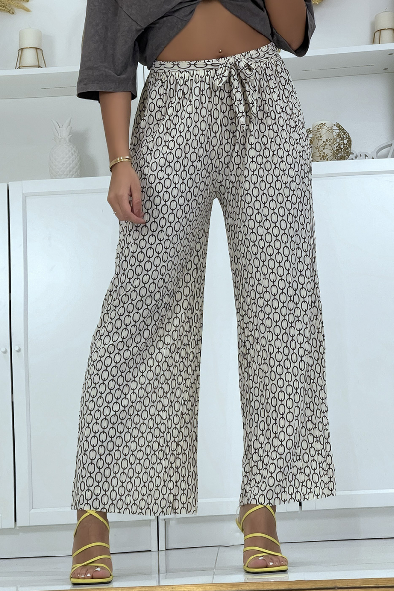 Pantalon palazzo beige avec motif - 3