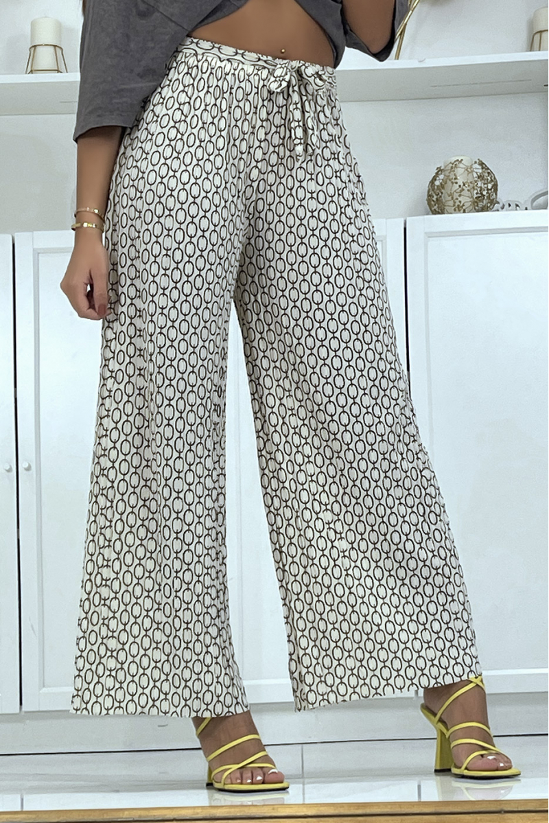 Pantalon palazzo beige avec motif - 4