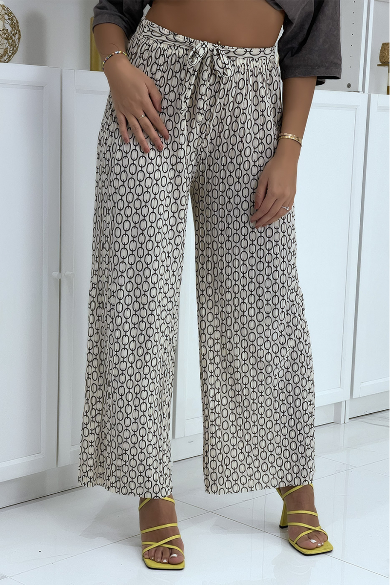 Pantalon palazzo beige avec motif - 5