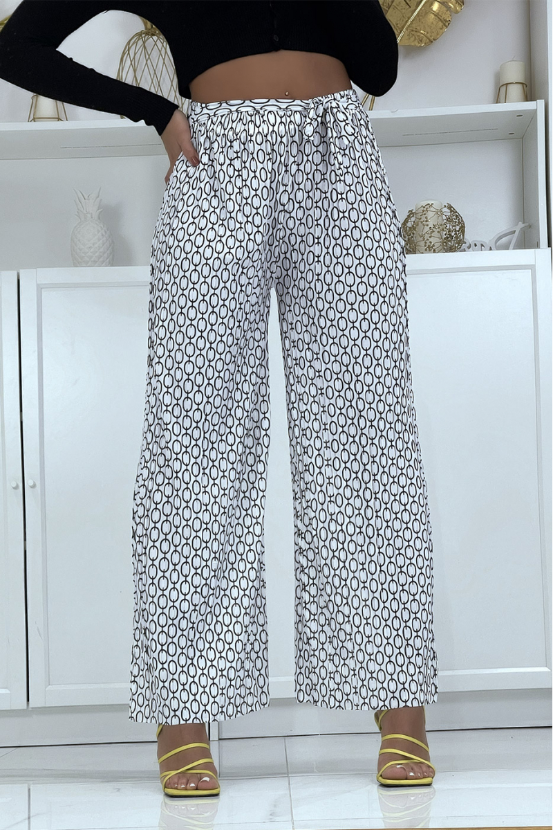 Pantalon palazzo blanc avec motif - 3 Pantalon palazzo blanc avec motif - 3