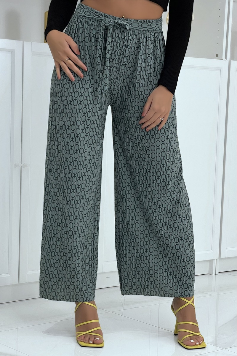 Green palazzo pants with pattern - 1