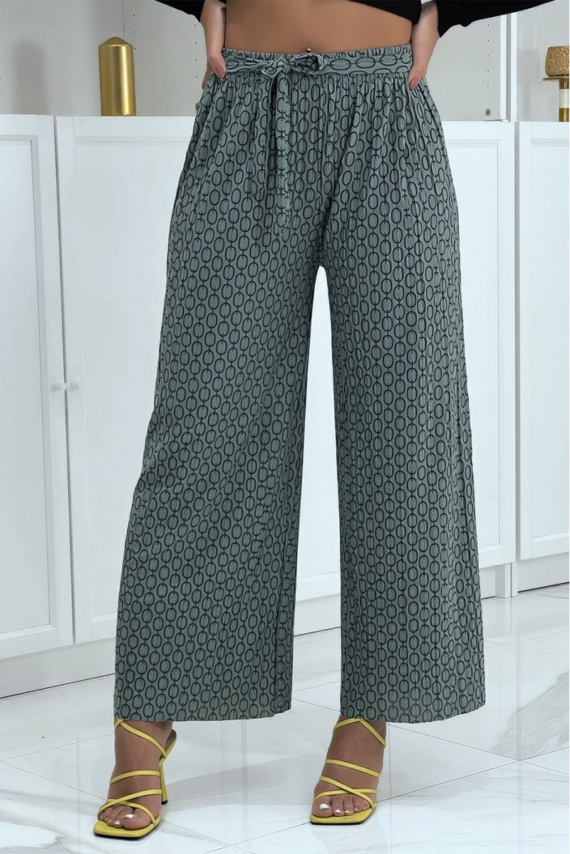 Taupe palazzo pants with pattern - 1