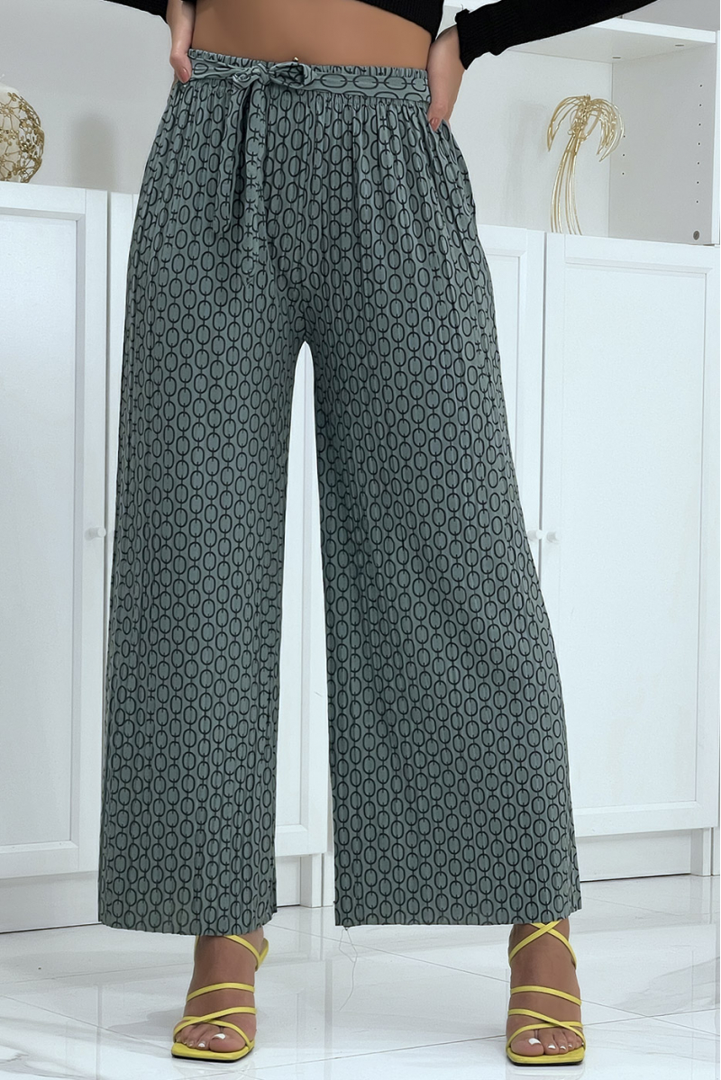 Taupe palazzo pants with pattern - 2