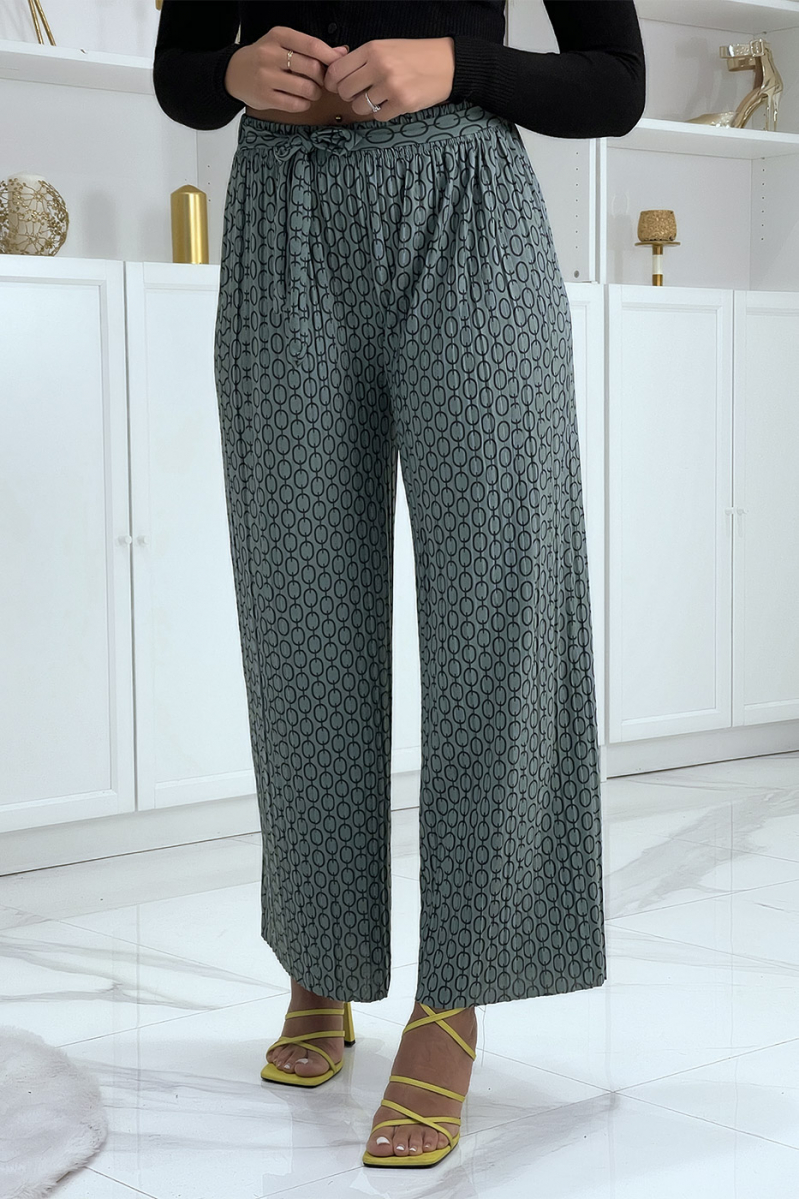 Taupe palazzo pants with pattern - 3