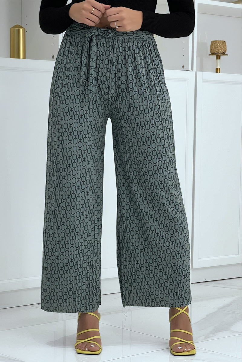 Taupe palazzo pants with pattern - 4