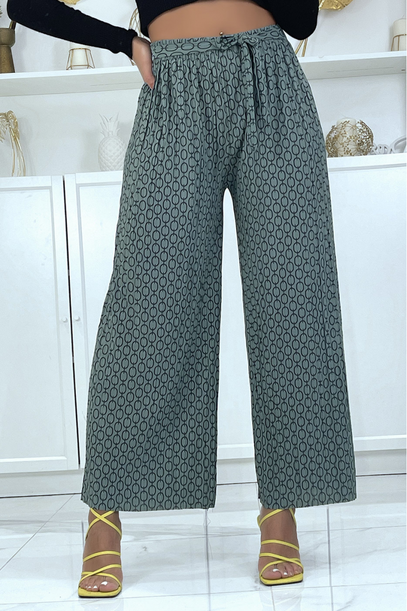 Taupe palazzo pants with pattern - 5