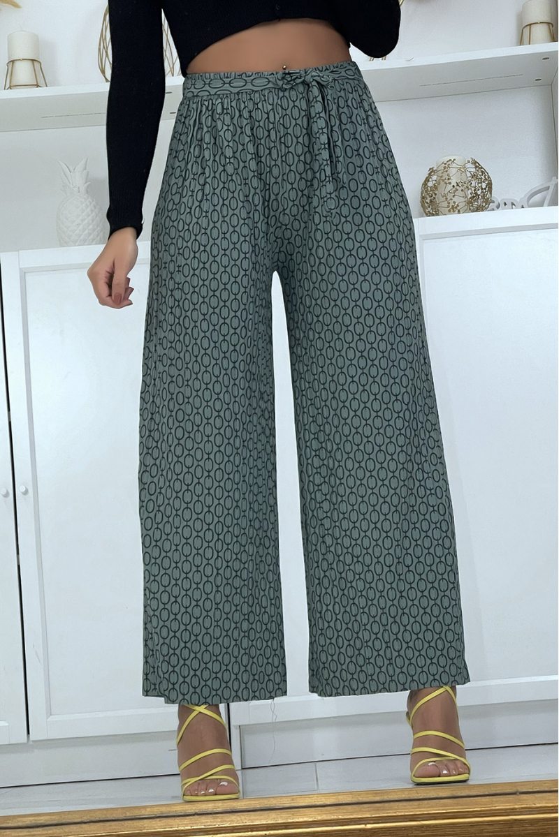 Taupe palazzo pants with pattern - 6