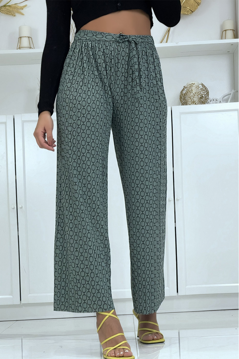 Taupe palazzo pants with pattern - 7