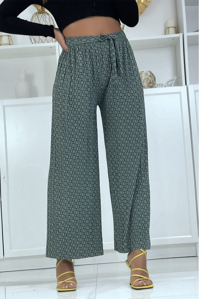 Taupe palazzo pants with pattern - 8